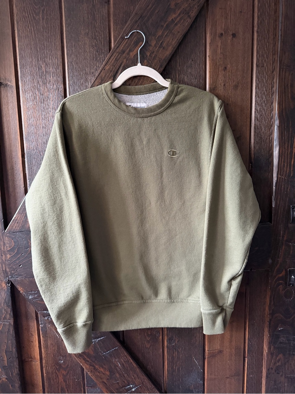 Champion Olive Green Crewneck Sweatshirt Small Embroidered Logo Pullover